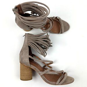 Jeffrey Campbell Despina Sandal Suede Tassel Back Zip Shoes Strappy Taupe Size 6